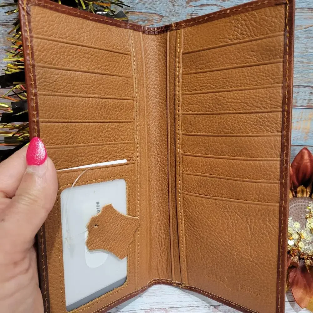 Centenario Western Wallet Basketweave Handtooled Real Leather Bifold Long Brown